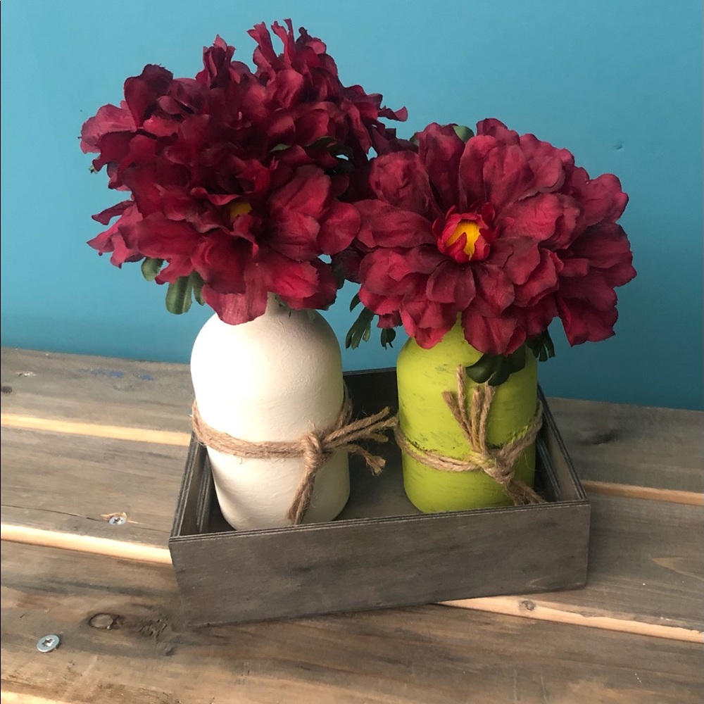 Rustic Vases with faux flowers